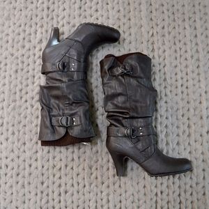 Brown Heeled Slouch Boot